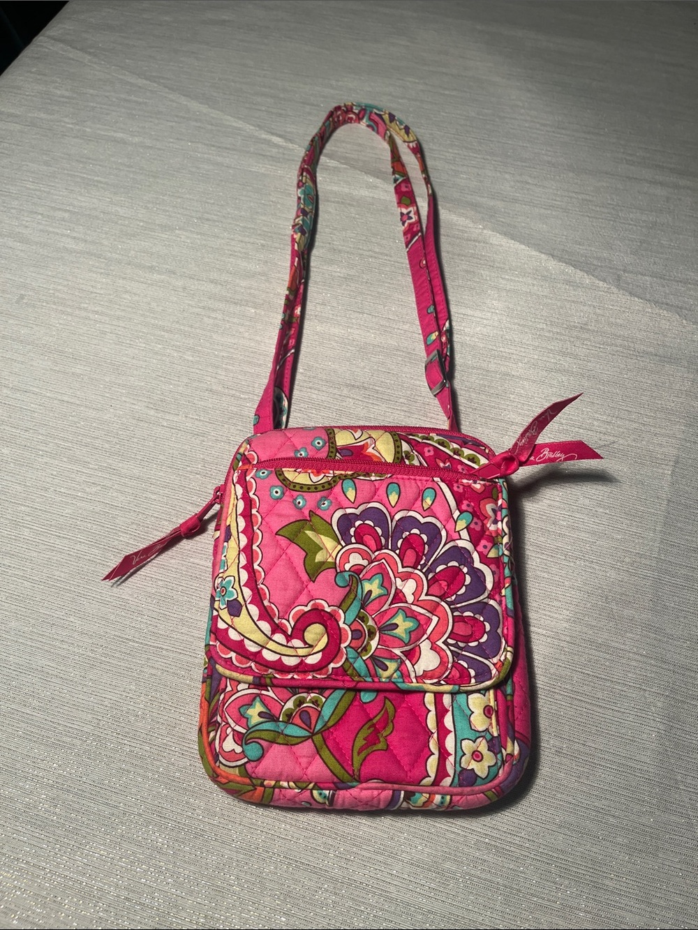 Pink Quilted Floral Crossbody Bag